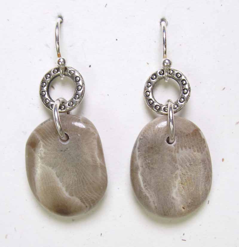 Large Petoskeys on Textured Ring Earrings